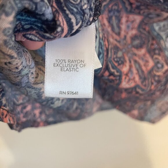 J. Jill | Blue/Pink Mosaic Design Smocked 3/4 Sleeve Boho Blouse Medium - Picture 5 of 5